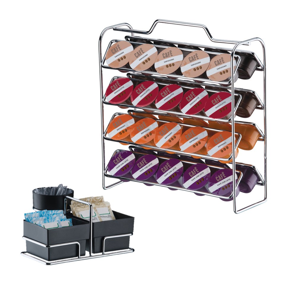 Kit Suporte 40 Cápsulas 3 Corações + Porta Saches - 1146 Cromado Future