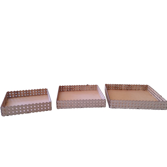 Trio De Bandeja Pérola Quadrada MDF Cru P<M<G