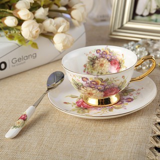 Xícara De Café Em Cerâmica E Pires Chá Colher Conjunto Pastoral Floral 200ml Elegante De Porcelana Avançada