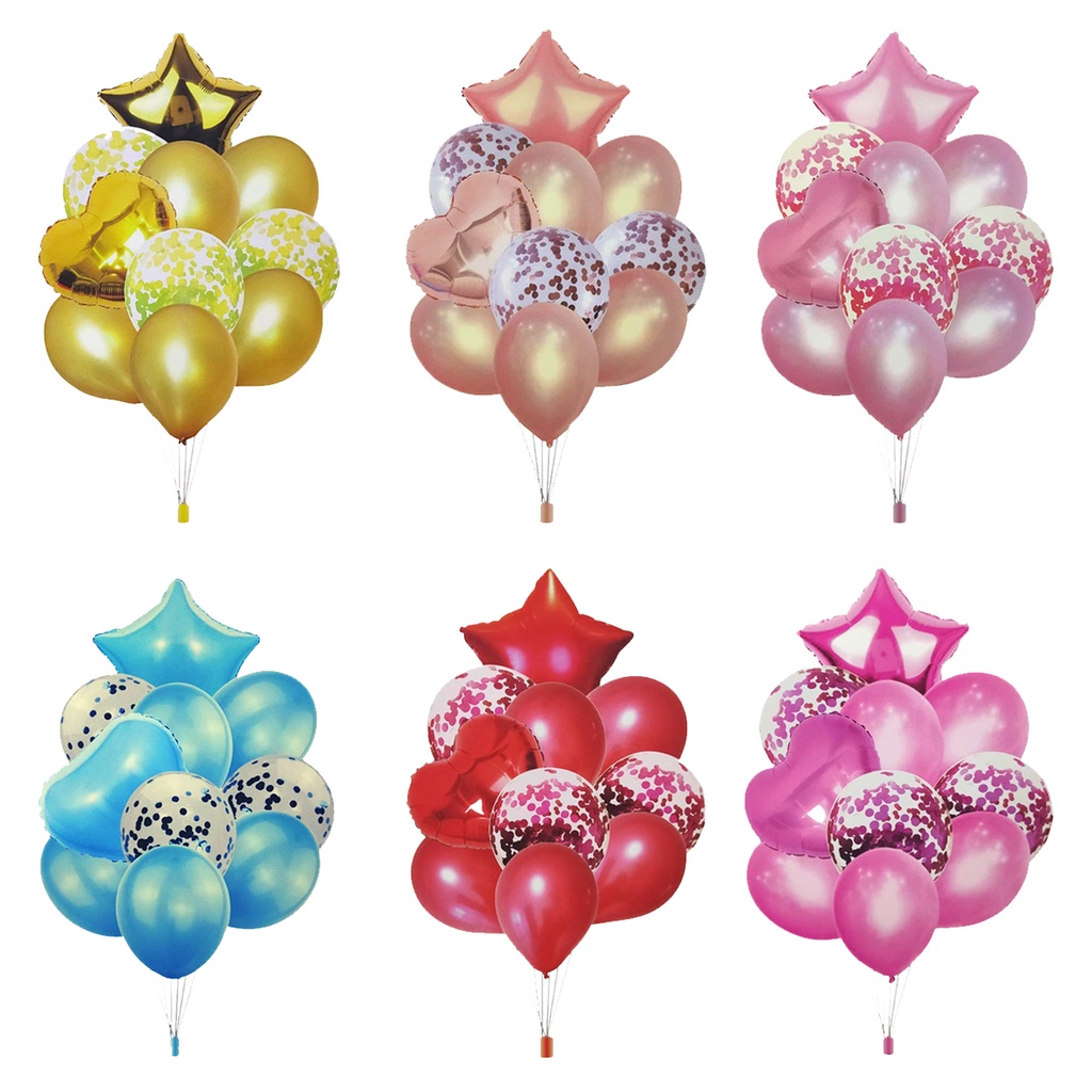 Kit Buque Balão Metalizado 10 Peças Bexiga com Confete e Cromado em Oferta na Shopee