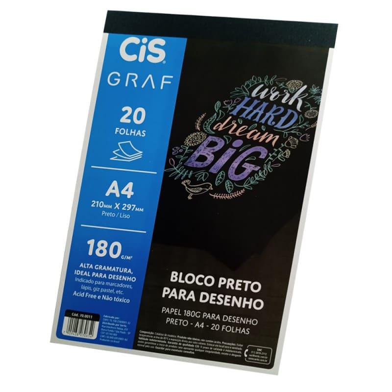 BLOCO CIS P/ DESENHO 20FL PRETO 180GR A4 210X297MM