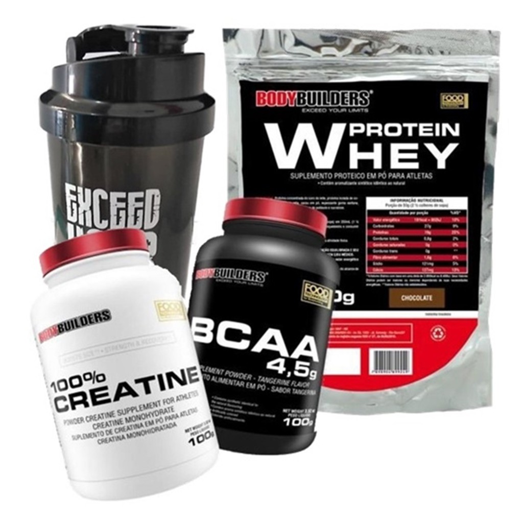 Kit Whey Protein 500g Chocolate + BCAA 4,5 Tangerina 100g + 100