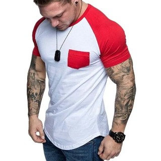 Camiseta Masculina Manga Curta Raglã Com Bolso