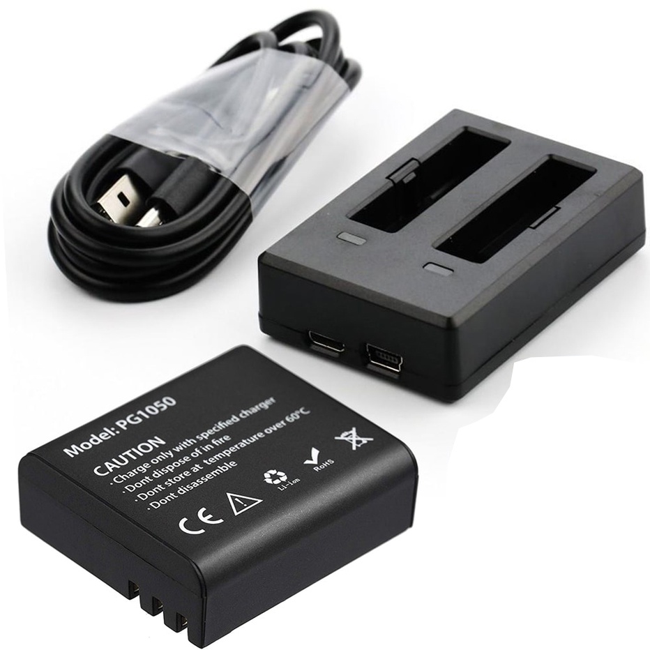 Kit Carregador Duplo Eken H9r + Bateria Original PG1050 Li-Ion 1050mAh p/ Câmera Sjcam Sj4000 Sj5000 H6S H9RS