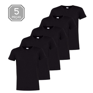 Kit 5 Camisetas Básicas Pretas Lisas Malha 100% Algodão Fio 30.1 em Oferta na Shopee