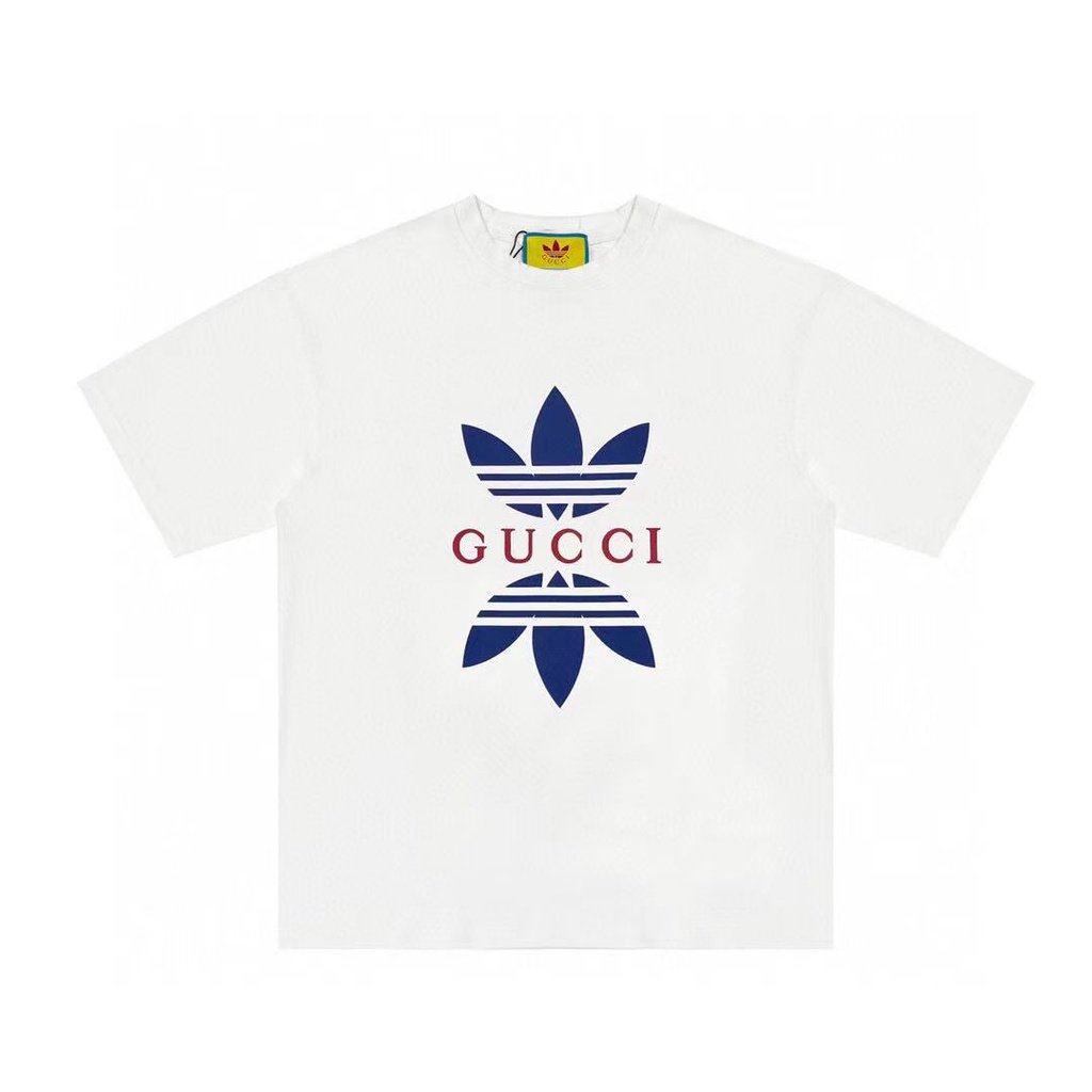 2022 Gucci X Adidas Camiseta Casal Manga Curta Casual Solta Meia Carta