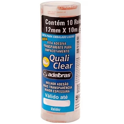 Fita Adesiva Transparente para Empacotamento leve 12mmx10m Quali Clear Contém 10 Rolos Adelbras em Oferta na Shopee