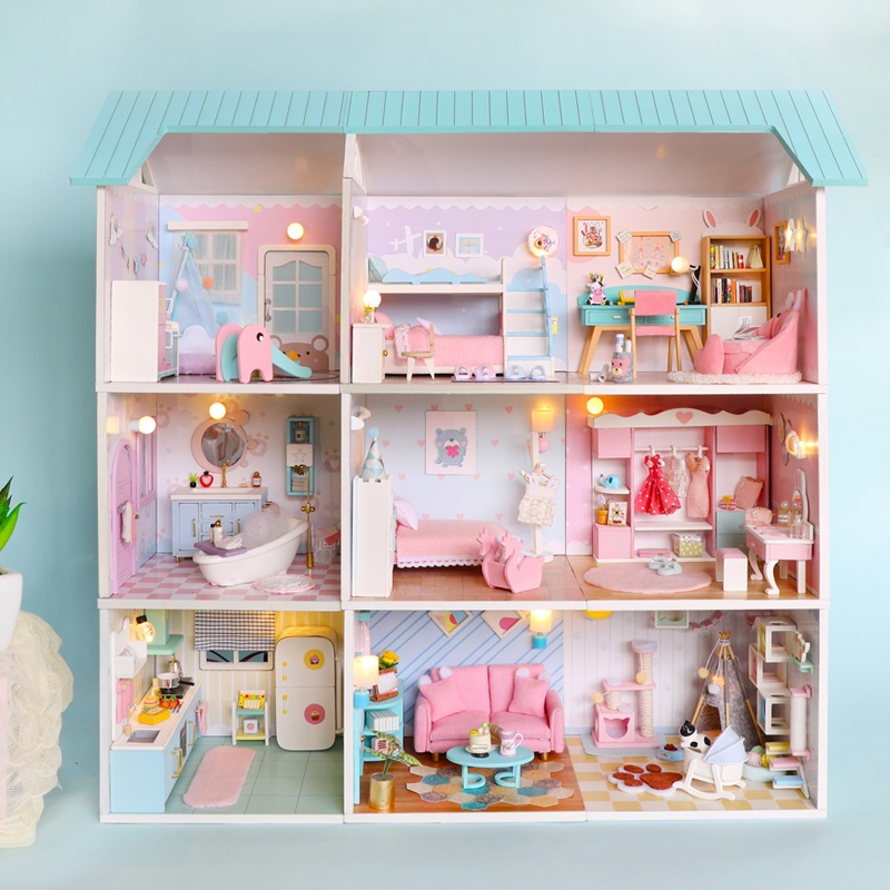 [Entrega em 7 dias] Casa de bonecas Cutebee DIY com móveis, Pink Rabbit