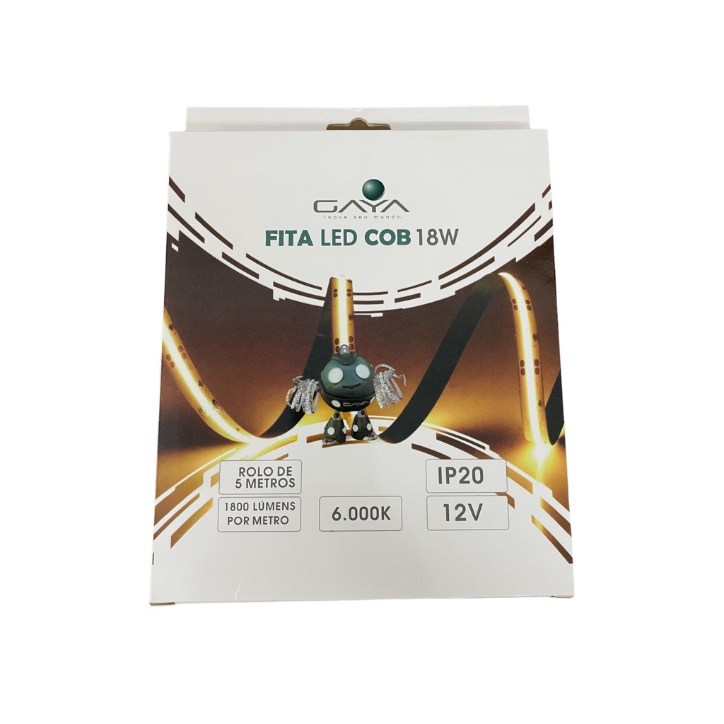 Fita Led Cob 18w 5m 12v Ip20 6500k Branco Frio Gaya - Home & Living