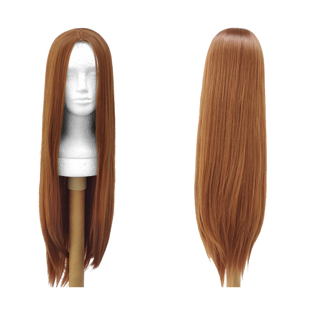 Peruca Sem Franja Castanho Ruivo Tom Natural Longa Lisa 75cm Orgânica Cosplay WandaVision - Pronta Entrega!!