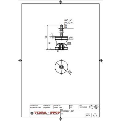 Detalhes do Amortecedor De Vibração Tipo Coxim N1 Mf M8 Kit Com 4