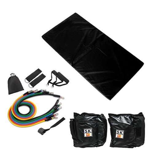Kit Colchonete Preto + Kit Extensor Elástico 11 Peças Multifuncional Crossbend 1Fit +  Par de Caneleira Tornozeleira De Peso 5kg Profissional