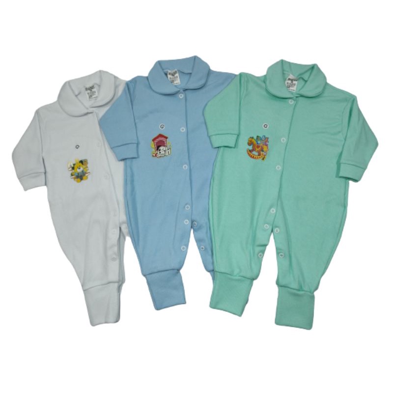 Kit com 3 Macacões Canelado Bebê  Pé Reversível Menino Menina Roupas Para Bebê