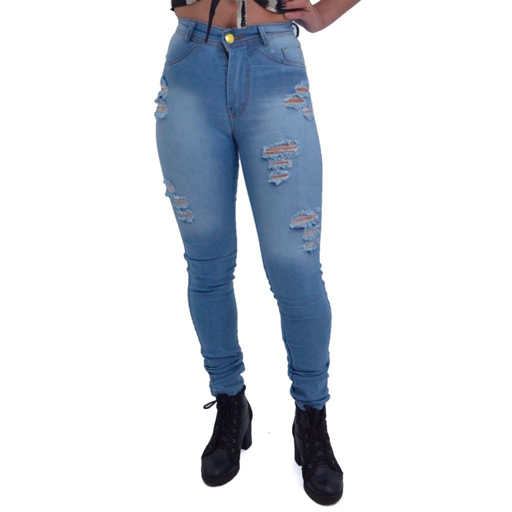 calça jeans clara feminina rasgada