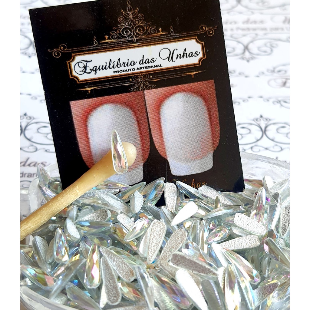Gota Palito 3x10mm (16un) Pedras para unhas e acessorios, pedrarias para unha, joias, decoração nail
