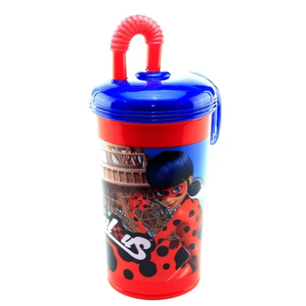 Copo Esporte Com Canudo Miraculous Infantil 450ml