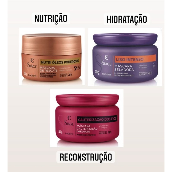 kit siage eudora para cronograma capilar contem 3 máscaras(nutri óleos, liso intenso,cauterização dos fios)