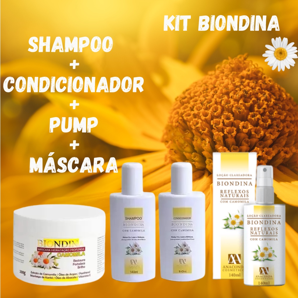 KIT Biondina - Máscara de Hidratação + Shampoo + Condicionador + Plus Pump Camomila - 200g + 140ml +140ml + 140ml