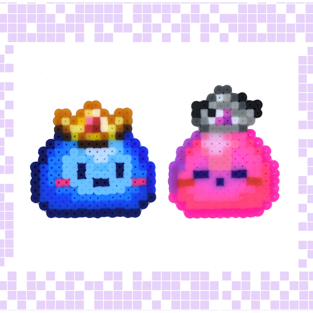 Terraria King Slime e Queen Slime Pets Chaveiro, Brincos, Broche, Imã ou Figura Pixel Art Perler Bead