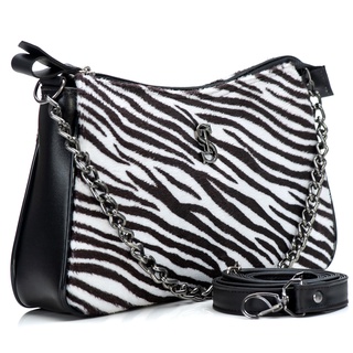 Bolsa Baguete Feminina Zebra Animal Print Transversal de Lado e Com Alça de Corrente Grafite Onix