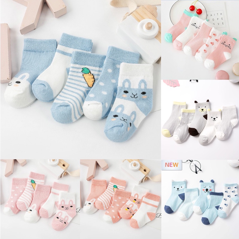 5 Pares / Conjunto Meia De Bebê Unissex De Malha Antiderrapante De Algodão Puro Com Desenho 0-6 Anos em Oferta na Shopee