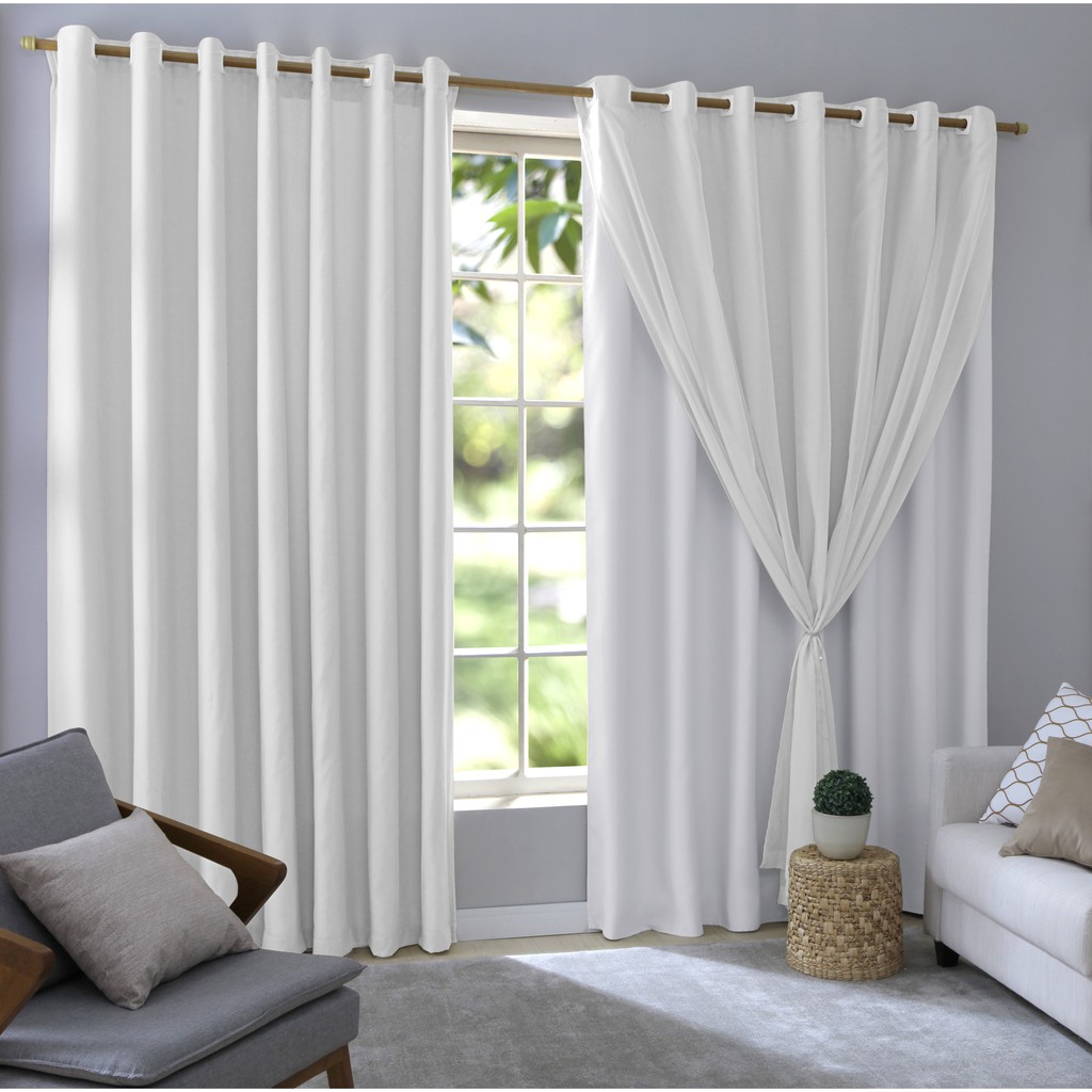 Cortina branca blackout pvc com tecido voil 2,80x2,30 em Oferta na Shopee