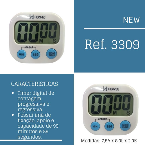 Temporizador Cronometro Timer Cozinha Branco 3309 Herweg