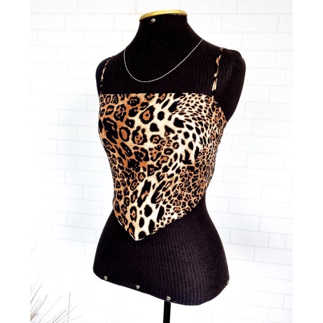 Heavily Beaded Animal Print Top (XS)