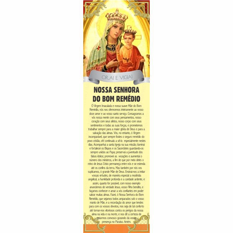 Marca Página Nossa Senhora Bom Remédio 50 uni Lembrança Católica Religiosa Papel Couchê Brilho 5x18