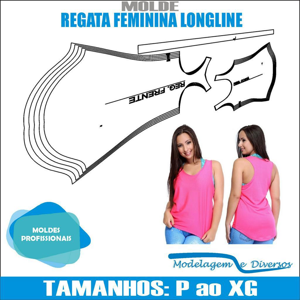 Molde Regata Longline, Modelagem&Diversos, Tamanhos P Ao Xg