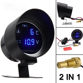 Medidor De Temperatura Água De Caminhão Digital LCD Redondo Sensor Moto + Voltímetro Voltagem 2 Em 1 12V 24V