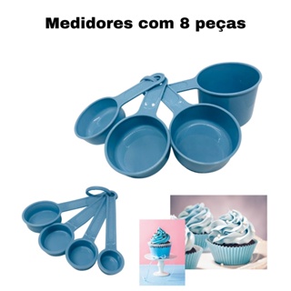Medidores Azul Jeans xícaras e colheres com 8 peças em Oferta na Shopee