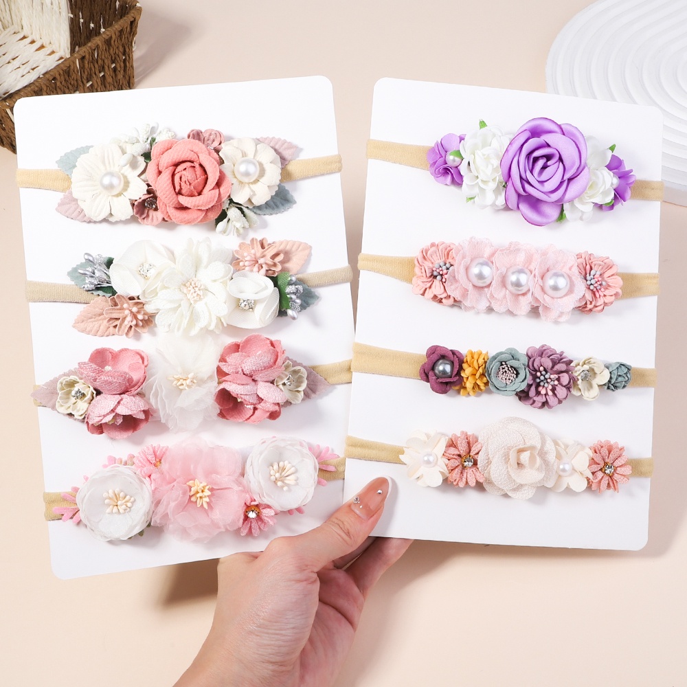 3/4 Pçs/Set Artificial Headband Da Flor Para Crianças Meninas Nylon Faixa De Cabelo Decorar Bonito Do Bebê Recém-Nascido Headwear Acessórios O