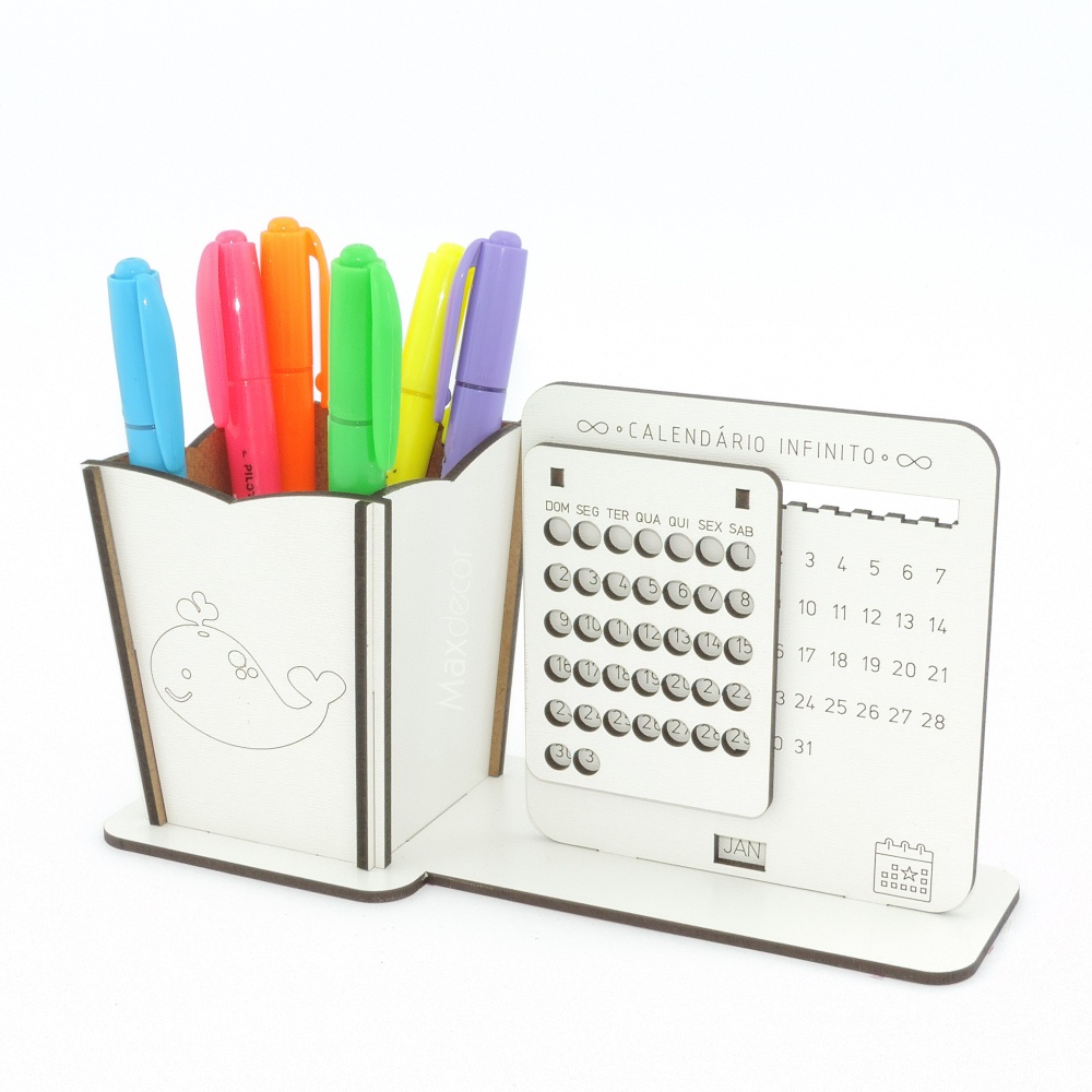 5 Calendário Infinito e Porta Lápis Personalizado Mdf - Baleia
