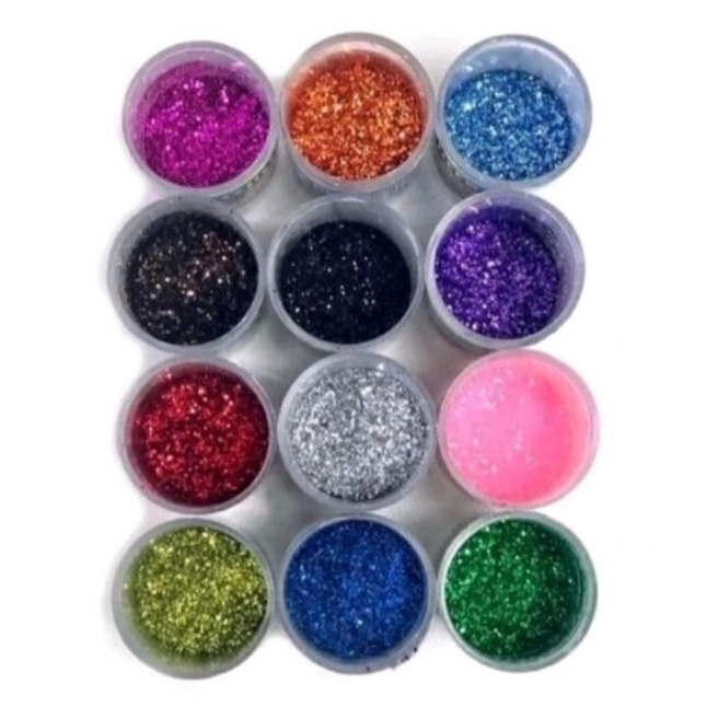 GLITTER REAL 12 CORES COM 3g CORES SORTIDAS PURPURINA GLITER em Oferta na Shopee