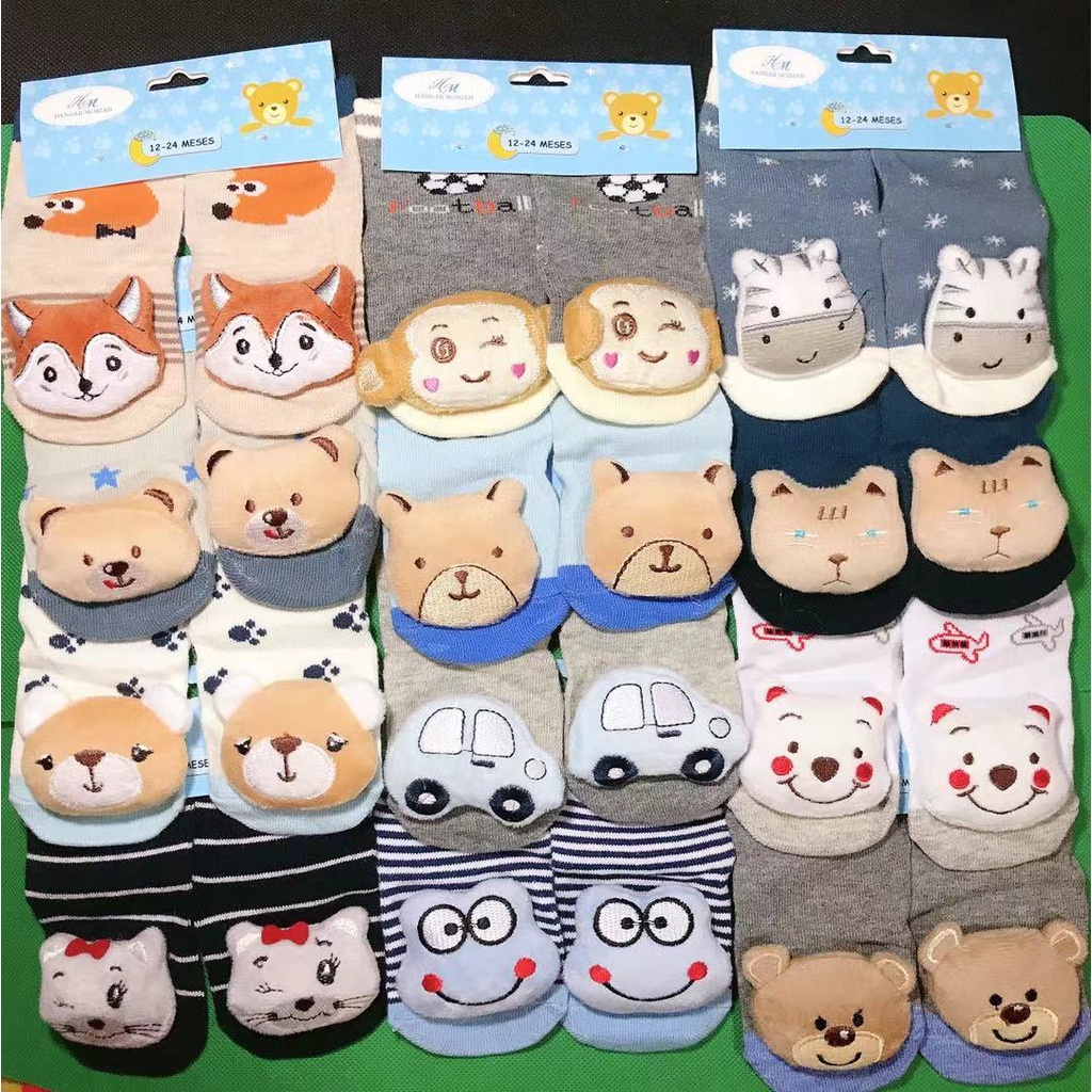 Kit 3pares Meias Sapatinhos Pantufas com chocalho Infantil Bebe0-24meses em Oferta na Shopee
