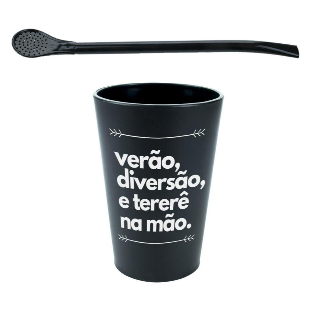 Kit Copo de Plastico Para Terere 350ml Nosso Terere + Bomba Epox Preta 19cm Black Erva