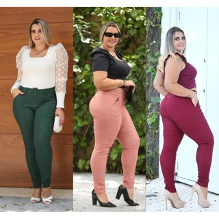 Calça Feminina Plus Size Bengaline Risca Frente com Bolsos em Oferta na Shopee