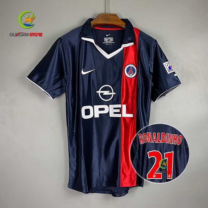 01/02 Paris Home Retro Camisa de futebol PSG Ronaldinho Uniformes de futebol