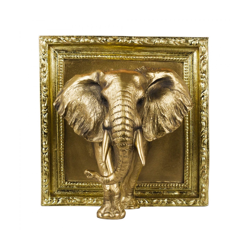 Estátua Elefante Saindo Moldura Dourado 20.5cm - Resina Animai