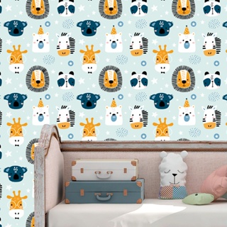 Papel Parede Safari Quarto Infantil Bebe Azul Lavavel Rolo 3 Mts em Oferta na Shopee