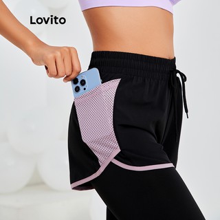 Lovito Calças Esportivas com Renda e Bolso em Cor Sólida Ajuste Ajustável 2 em 1 L13X097 (Roxo Claro)