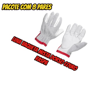 Luva Vaqueta Mista Dorso Couro Raspa Pacote 8 pares em Oferta na Shopee