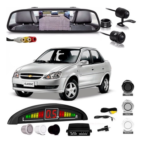 Kit Retrovisor Lcd Camera Sensor De Estacionamento Classic