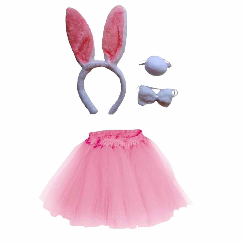 Kit Coelhinha Branco e Rosa Adulto (Saia de tule rosa bebe + kit coelho branco)