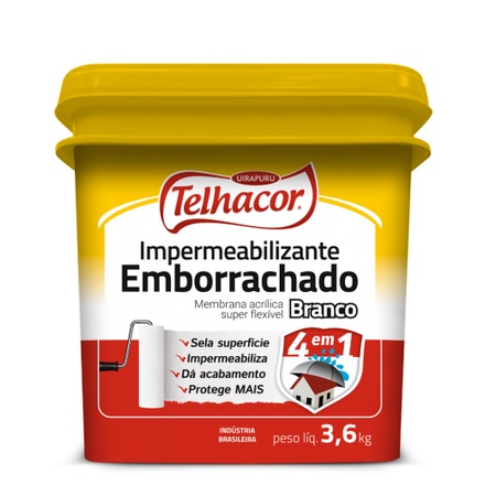 Tinta Emborrachada Impermeabilizante Branco Telhacor 4 Em 1 Galão 3,6 Litros