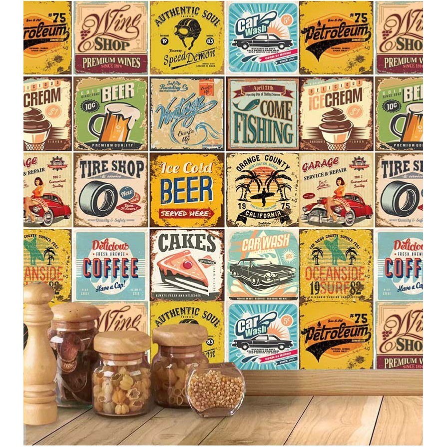 Papel De Parede Para Cozinha Azulejos Coloridos em Oferta na Shopee