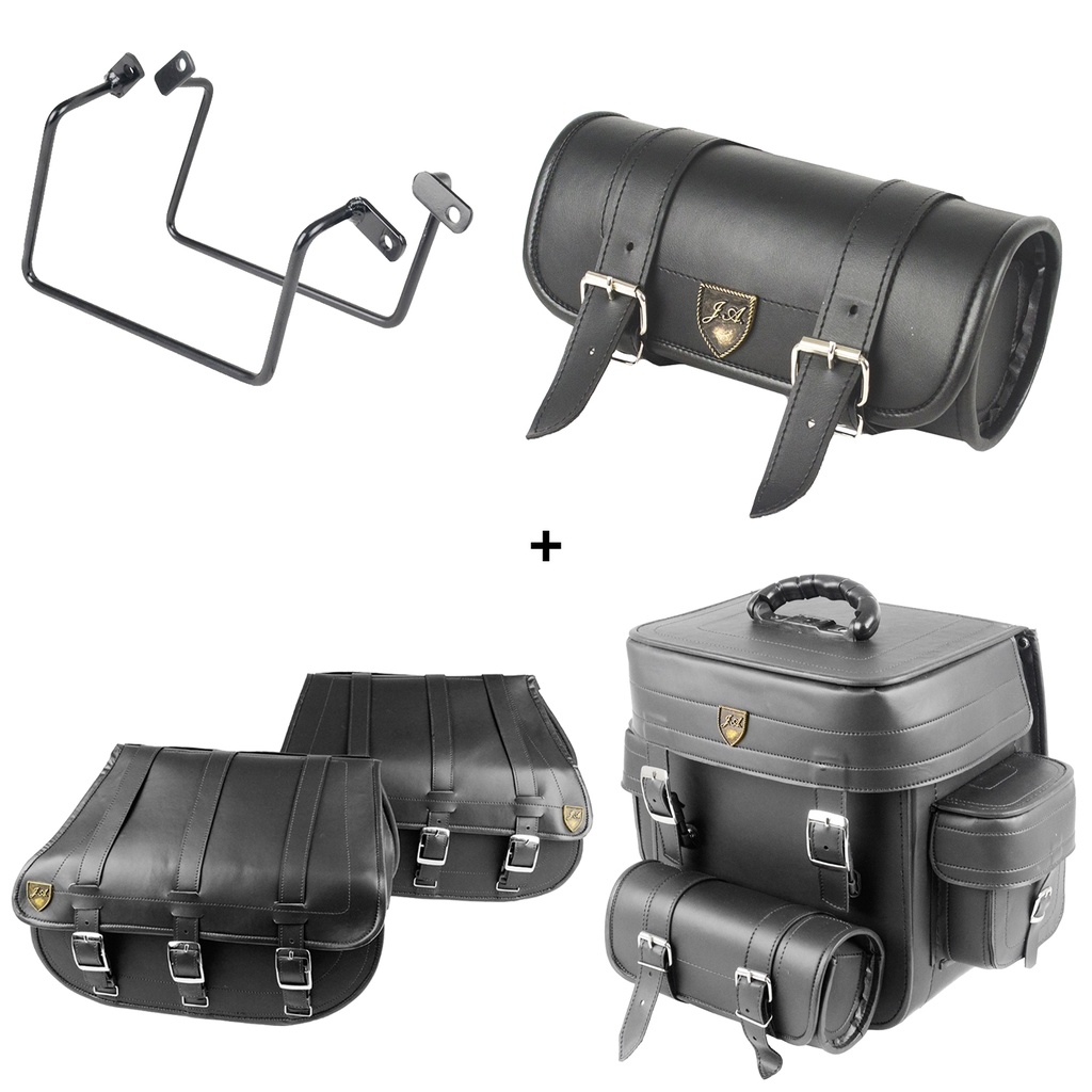 Kit Viagem Kansas 150 Afastador + Alforge Lateral 25 Litros  Liso + Traseiro 29 Litros  Liso +  Porta Ferramentas Liso