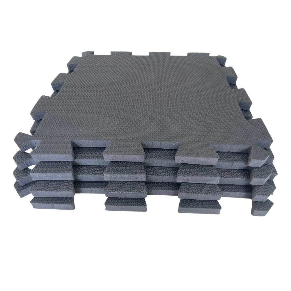 Kit 12 Tapetes Tatames EVA 50x50 2cm - Preto/Cinza