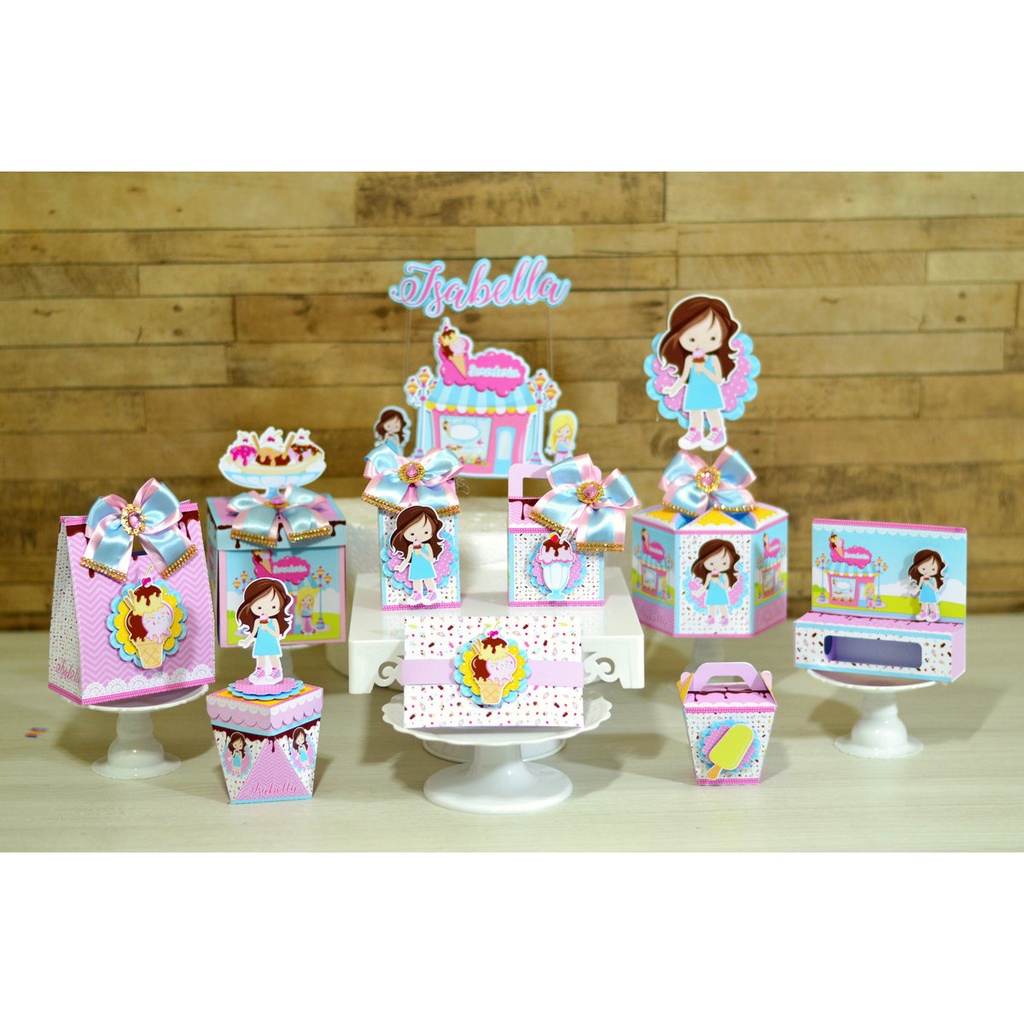 Kit Festa SORVETERIA SORVETE Personalizado | Lembrancinhas | Decoração Aniversário | Caixa Milk Pirâmide